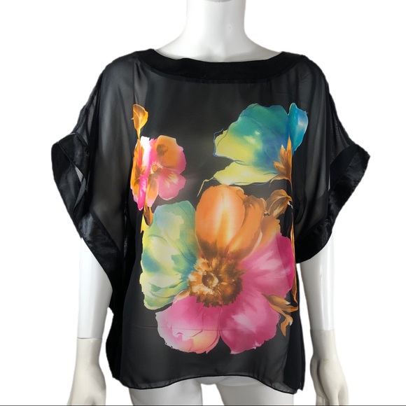 Topaz Tops - Topaz Sheer Floral Handkerchief Style Top